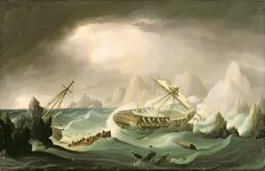 Schipbreuk aan een rotsachtige kust